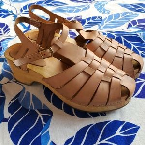 Ecote Leather Ankle Strap Sandal Clogs Size 8
